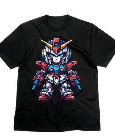 A tee shirt with an image of a carton robo fighter