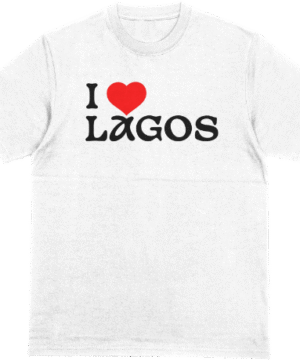 T-shirt with "I ❤️ Lagos" print on heavyweight cotton, designed as a bold streetwear tribute to the city of Lagos.
