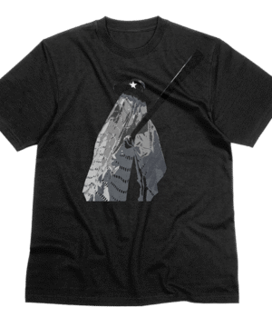 Black Eyo Adimu unisex t-shirt featuring a white masked Lagos masquerade illustration, inspired by Yoruba culture and the Eyo Festival